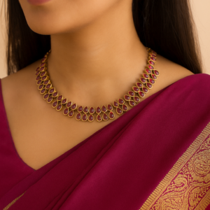 Ruby-Hued Teardrop Necklace Set