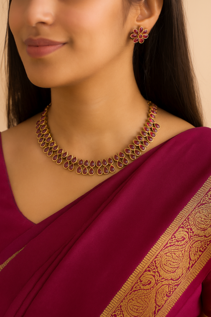 Ruby-Hued Teardrop Necklace Set