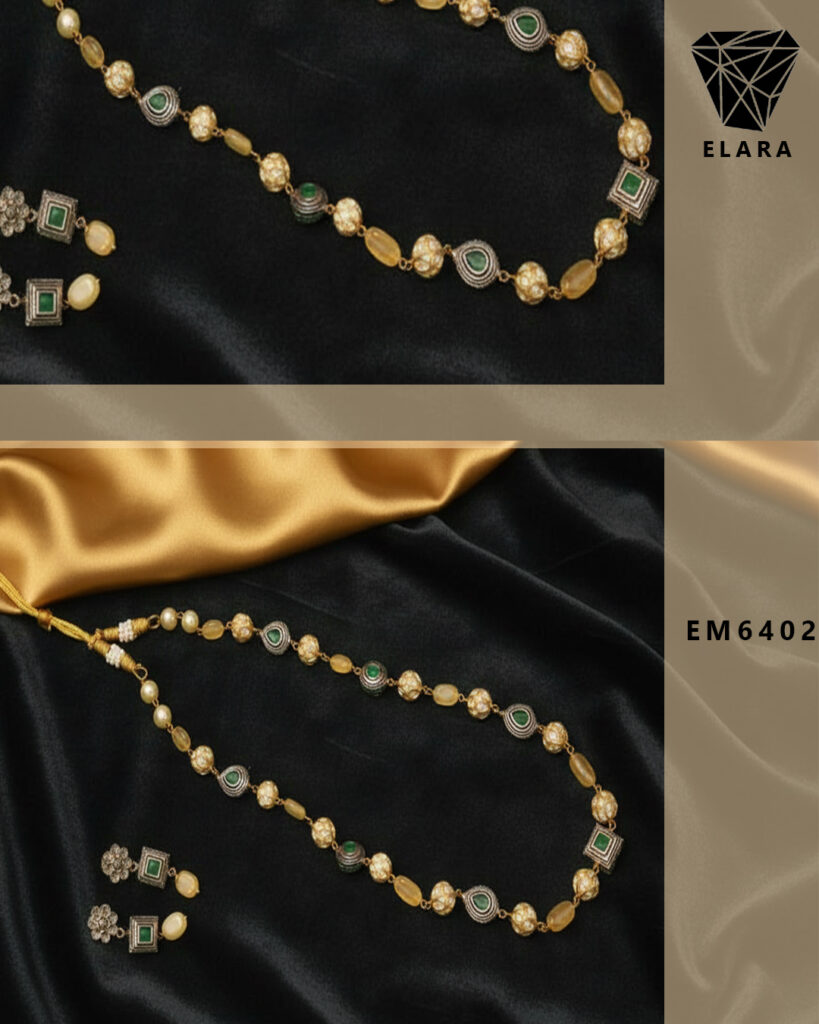 Emerald and Gold, Long Mala and earring set