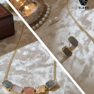 Long Chain with Hand-Cut Natural Stones