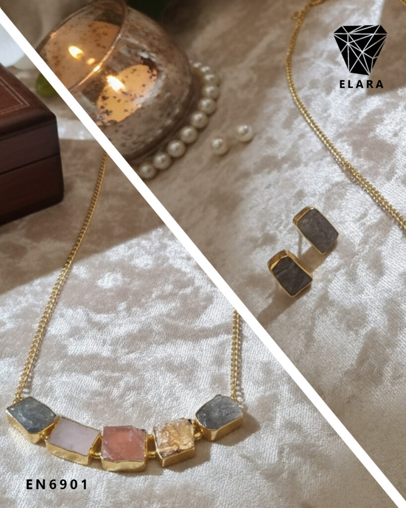 Long Chain with Hand-Cut Natural Stones